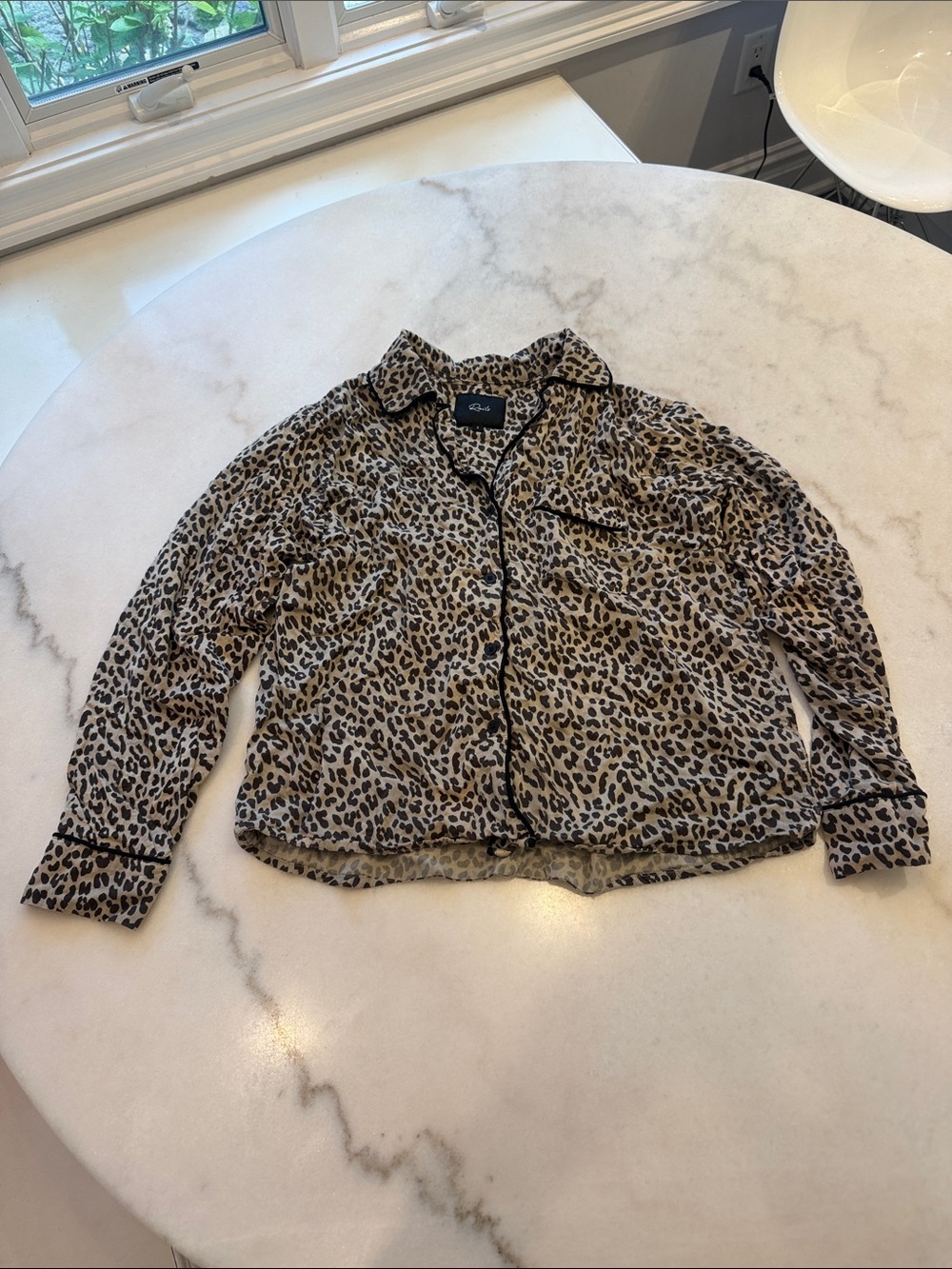 Rails Leopard Print Blouse in Tan and Black with Piped Trim
